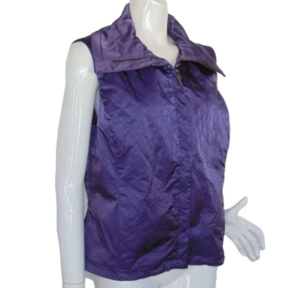 ST.JOHN SPORT Vest, L, Purple Quilted, Big Collar Zipper, Pockets - Picture 3 of 16